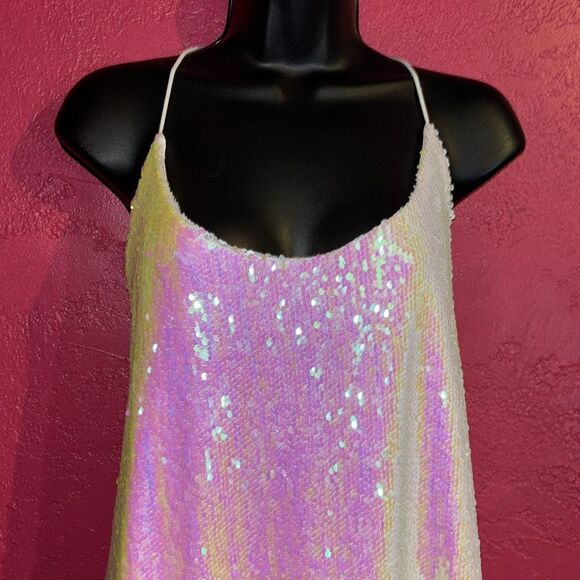 Anna Kaci sparkling sequined white/ pink racerback party, event tank. Size XXL - Picture 6 of 14